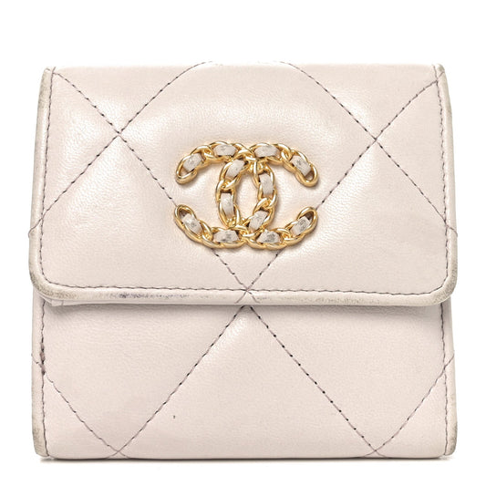 Goatskin Quilted Chanel 19 Small Flap Wallet Light Purple