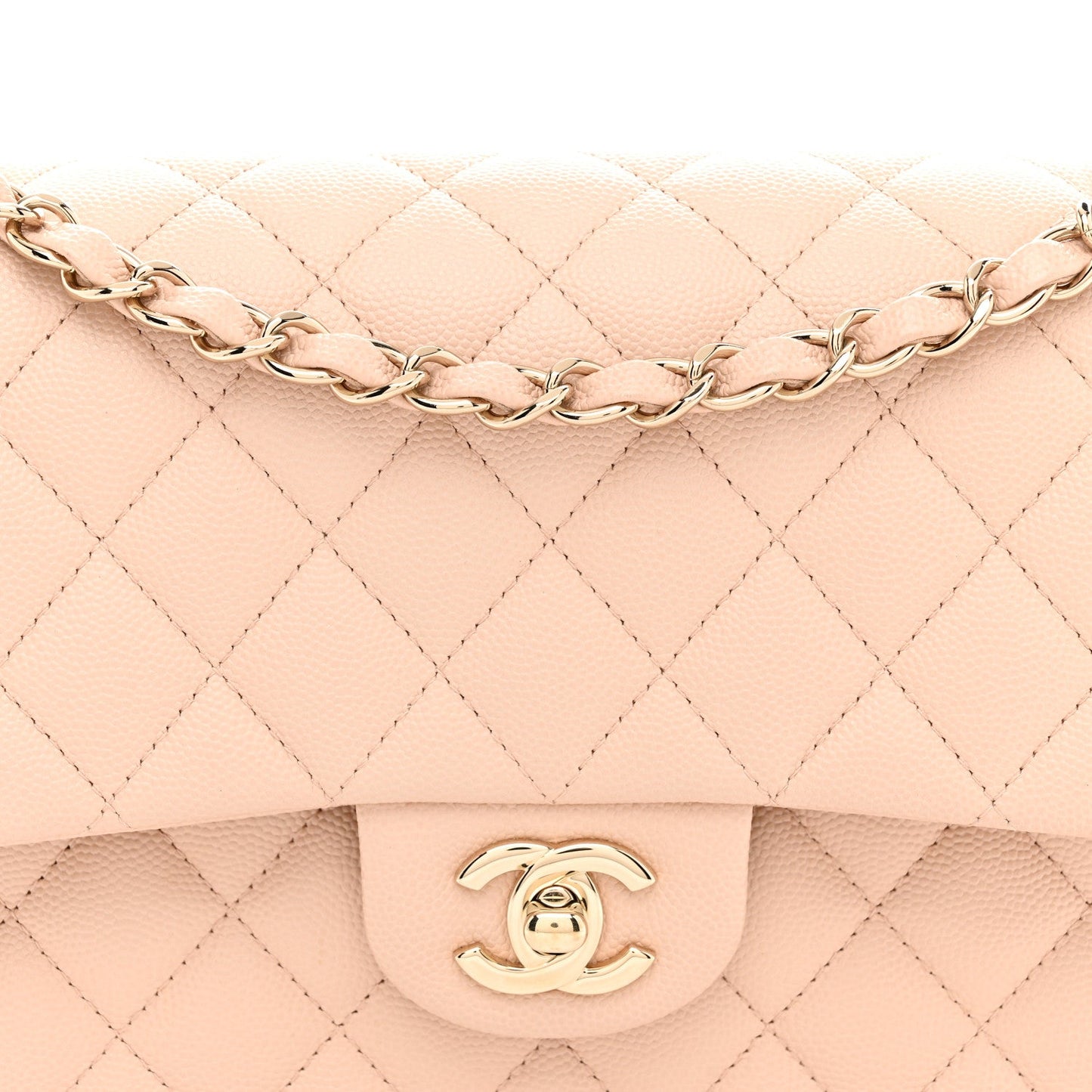 Caviar Quilted Medium Double Flap Light Beige
