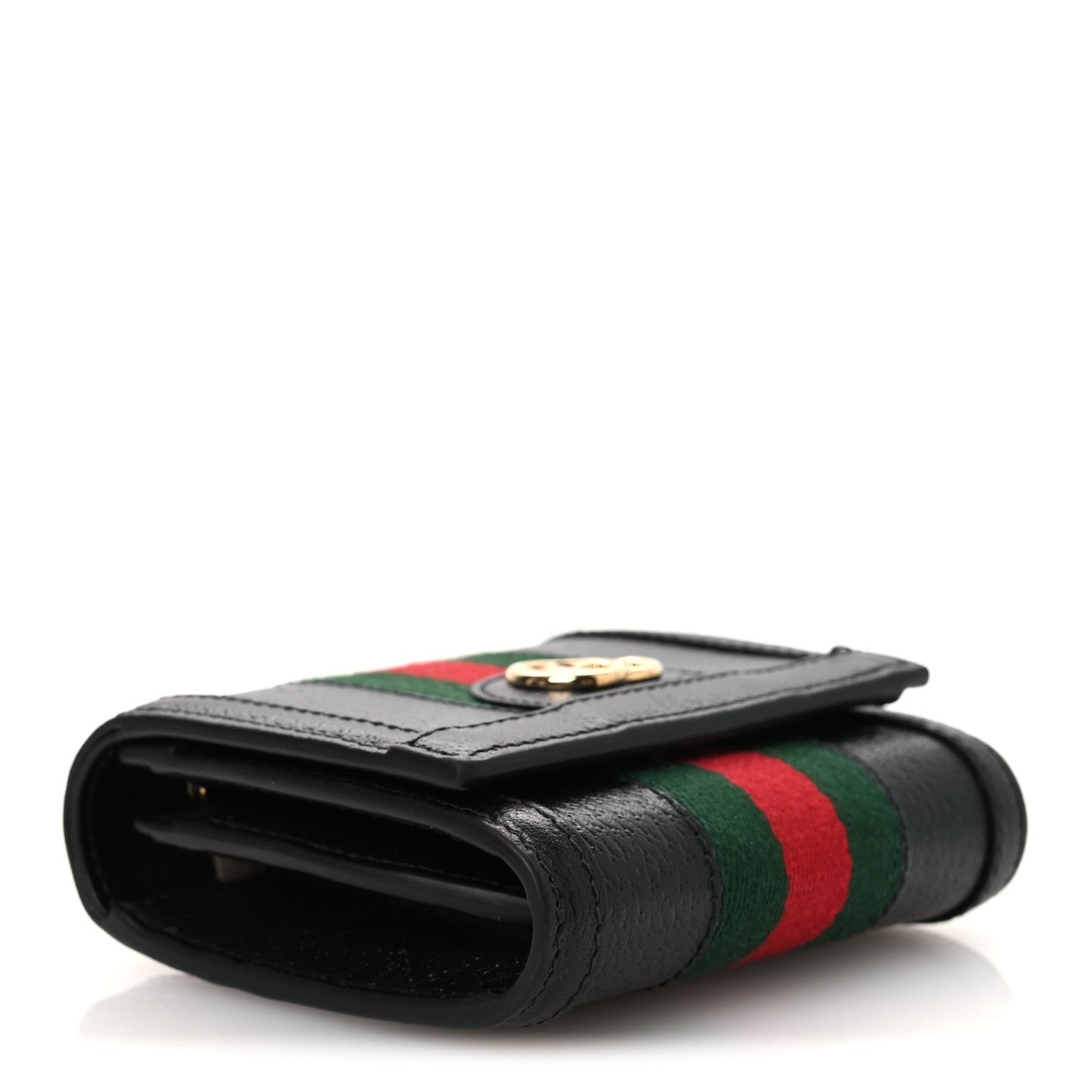 Textured Dollar Calfskin Web Ophidia Card Case Wallet Black