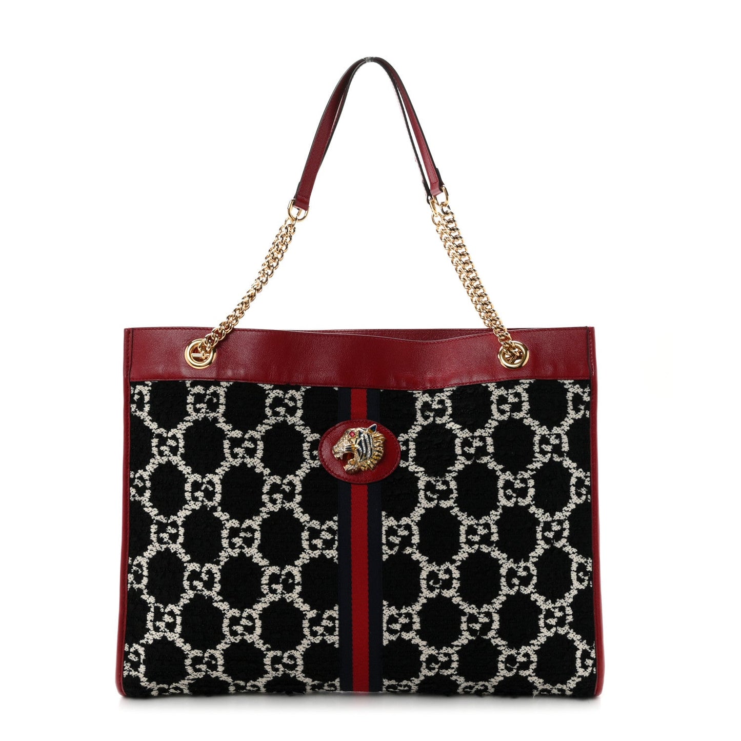 Tweed GG Monogram Large Rajah Chain Tote Romantic Cherry Black White