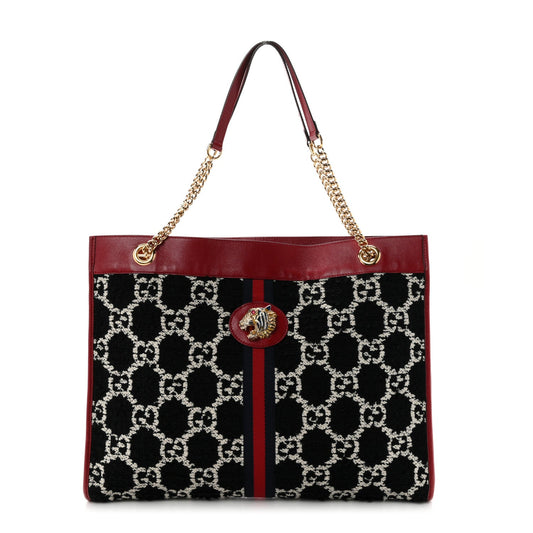Tweed GG Monogram Large Rajah Chain Tote Romantic Cherry Black White