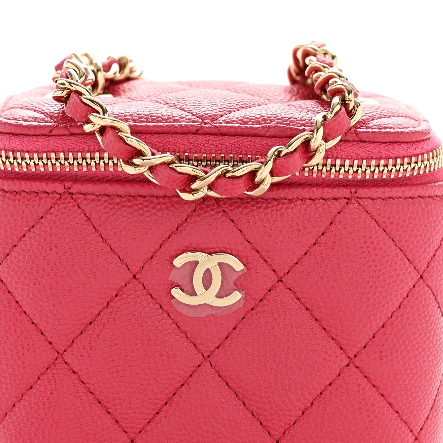 Caviar Quilted Mini Vanity Case With Chain Dark Pink