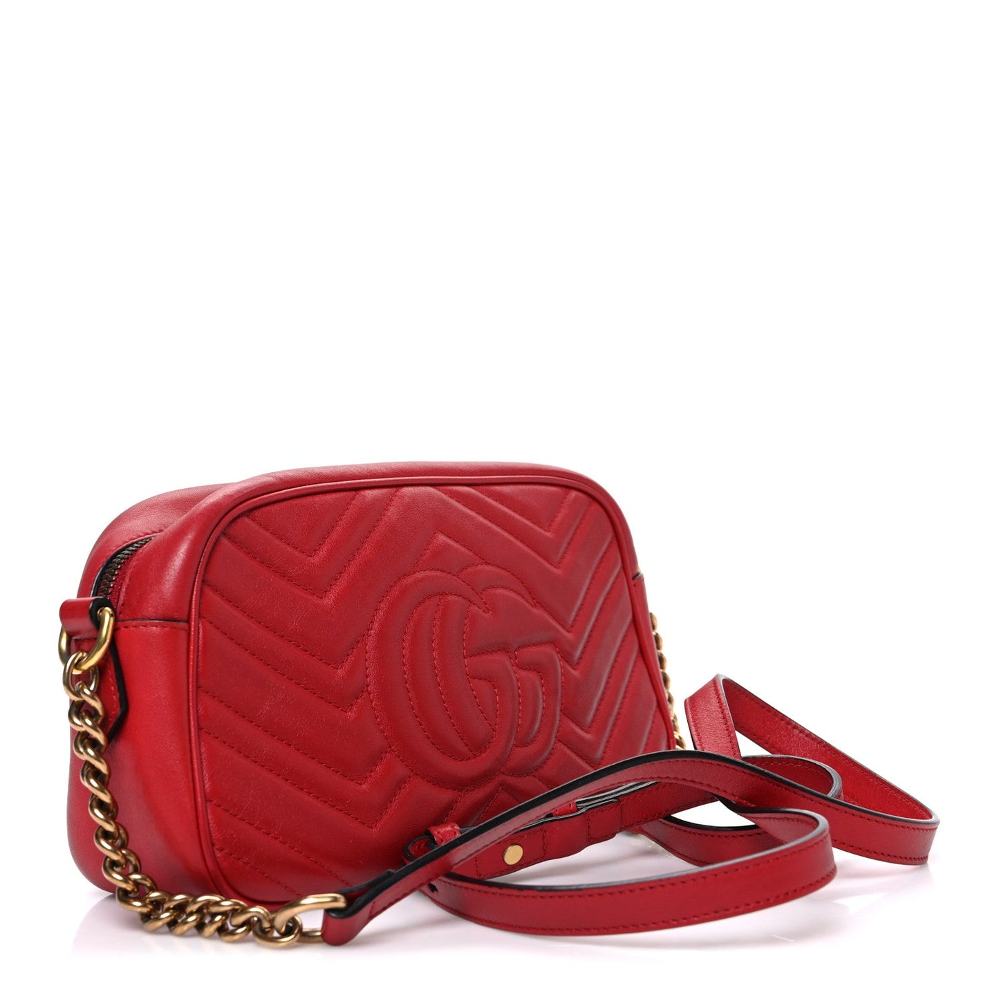 Calfskin Matelasse Small GG Marmont Chain Shoulder Bag Hibiscus Red