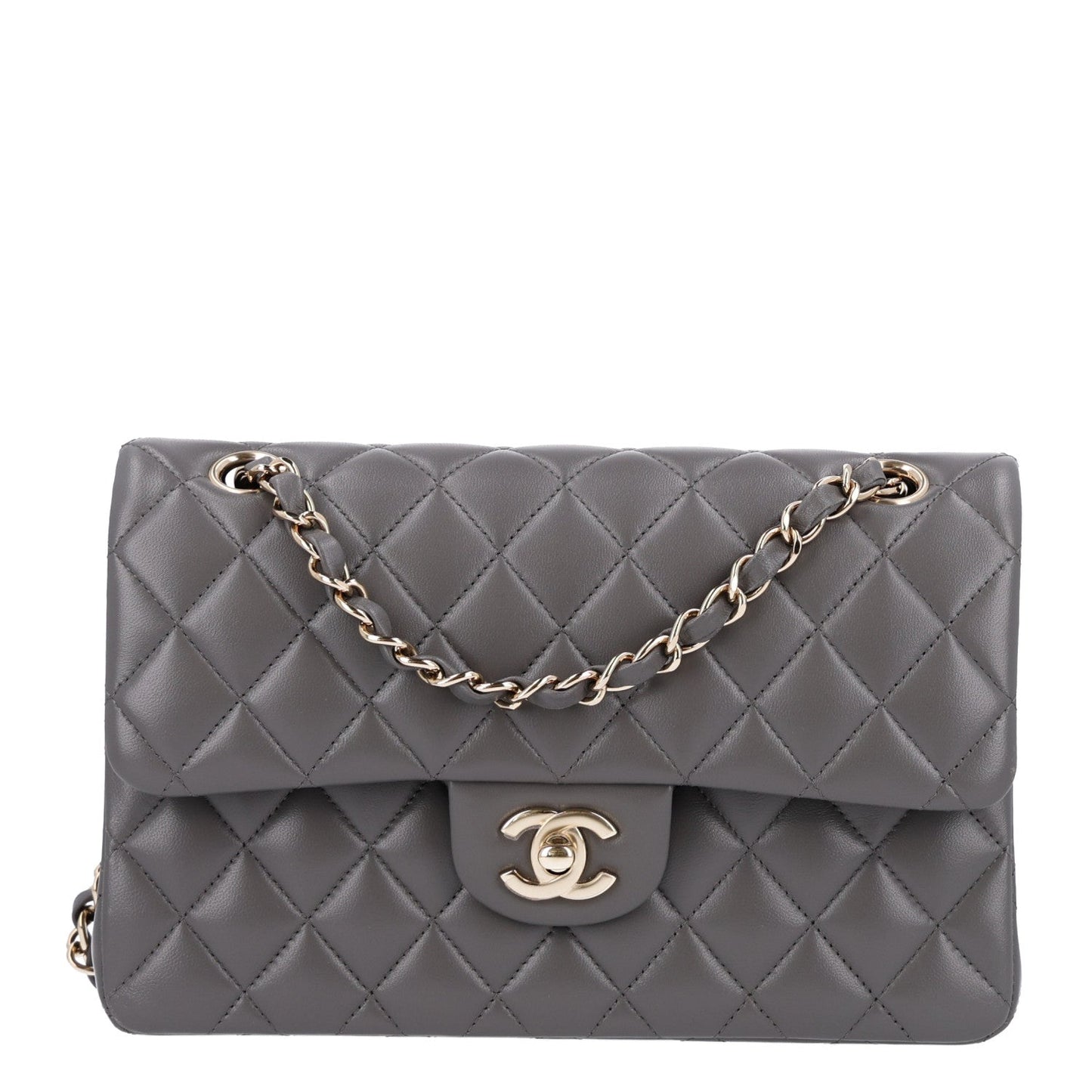 Lambskin Quilted Small Double Flap Grey