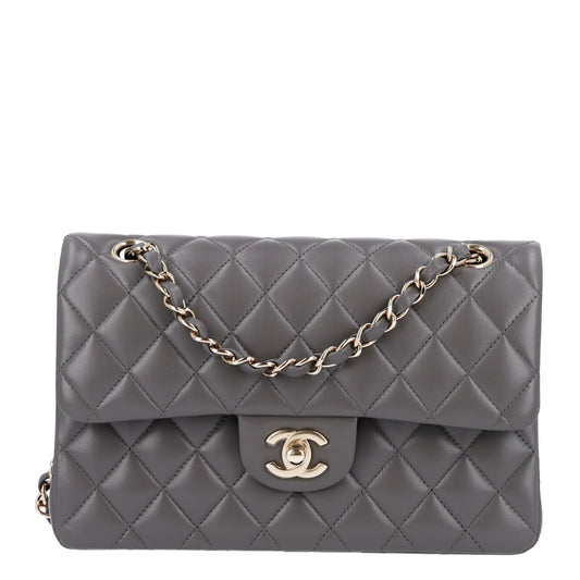 Lambskin Quilted Small Double Flap Grey