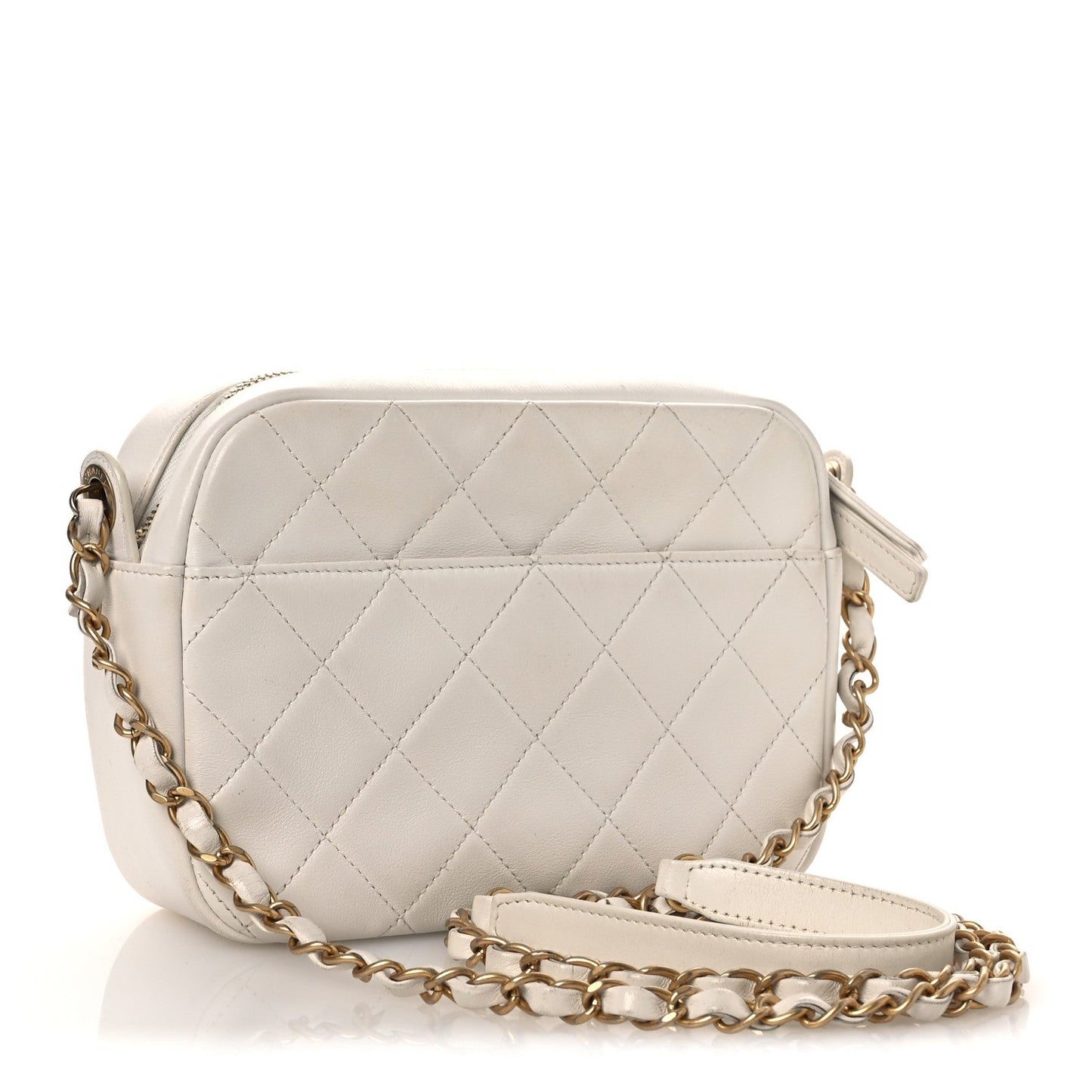 Calfskin Quilted Enchained Camera Case Bag White