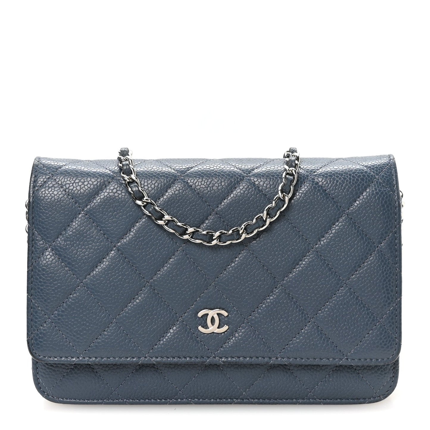 Caviar Quilted Wallet on Chain WOC Blue