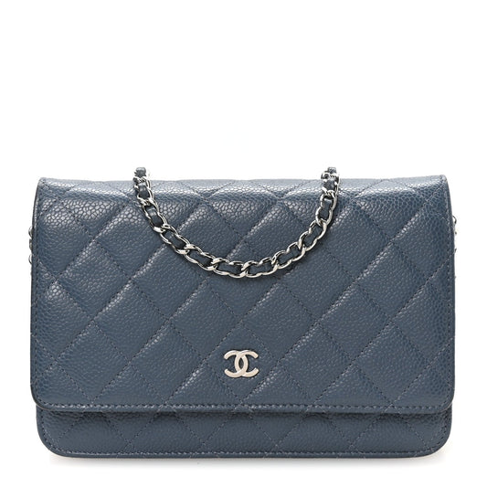 Caviar Quilted Wallet on Chain WOC Blue