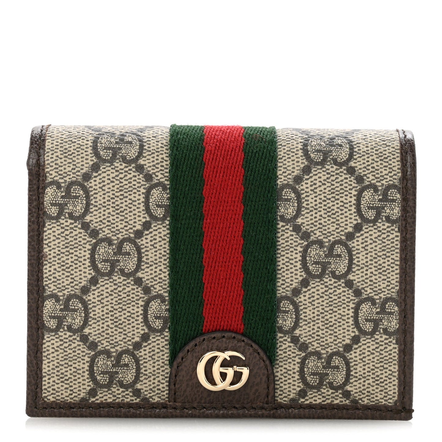 GG Supreme Monogram Web Ophidia Small Wallet Beige Dark Brown