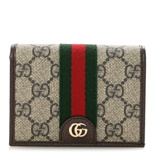 GG Supreme Monogram Web Ophidia Small Wallet Beige Dark Brown