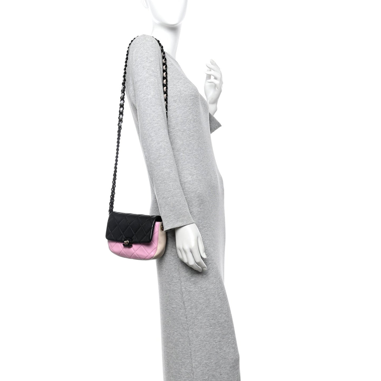Lambskin Quilted Mini Lacquered Chain Flap Black Pink Beige Silver