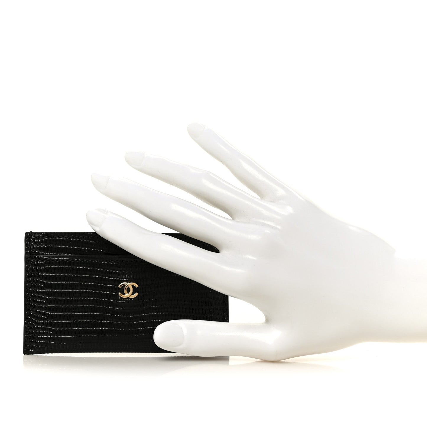 Calfskin Lizard Embossed Card Holder Black