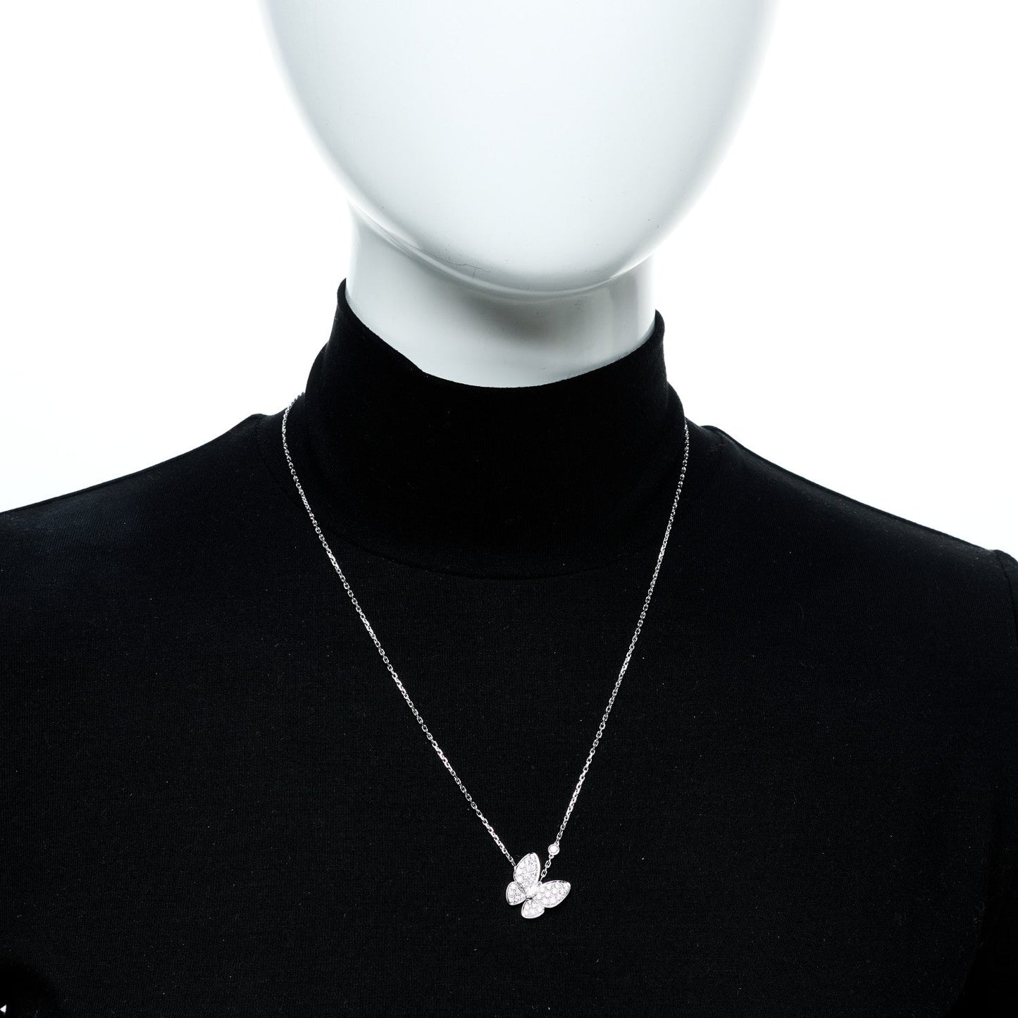 18K White Gold Diamond Two Butterfly Pendant Necklace