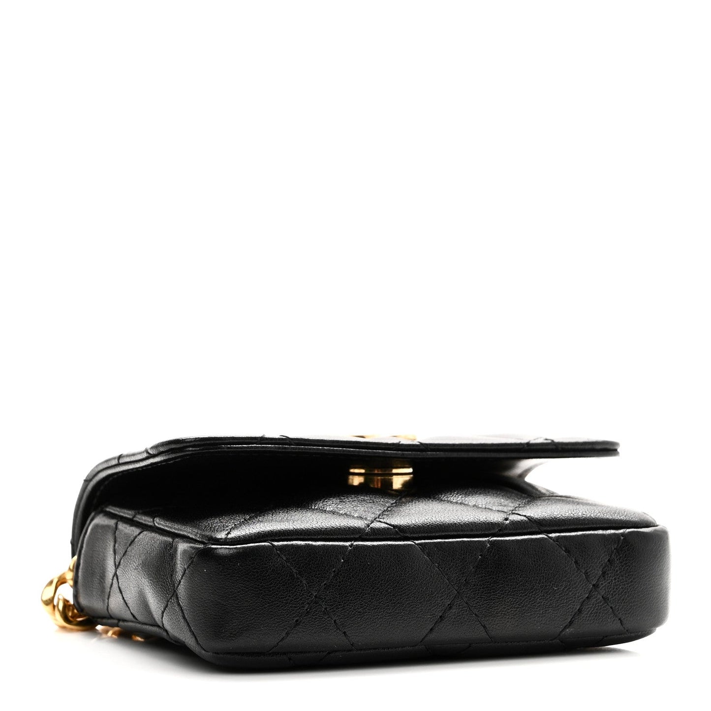 Lambskin Quilted Enamel Mini Belt Bag Black