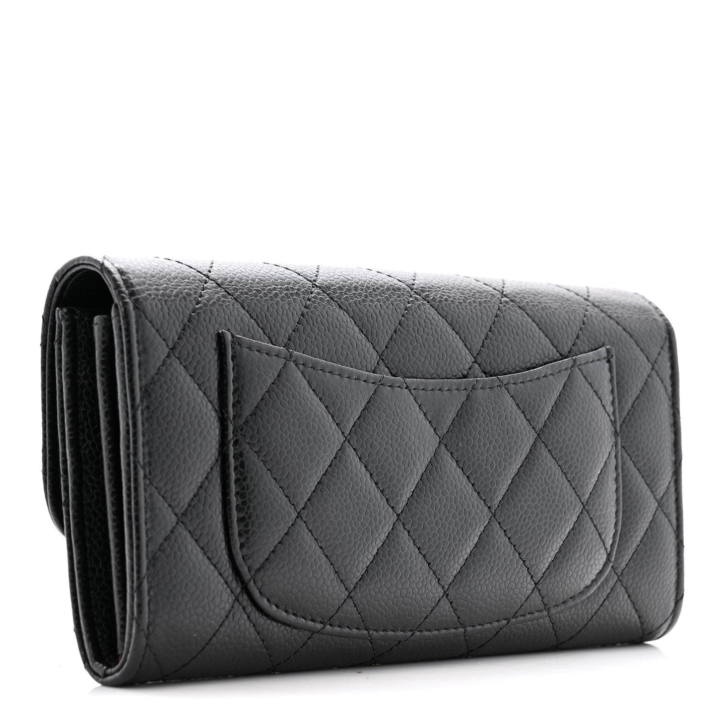 Caviar Quilted Large Gusset Flap Wallet Black