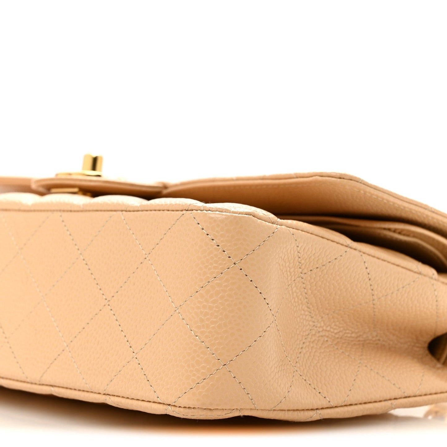 Caviar Quilted Medium Double Flap Beige