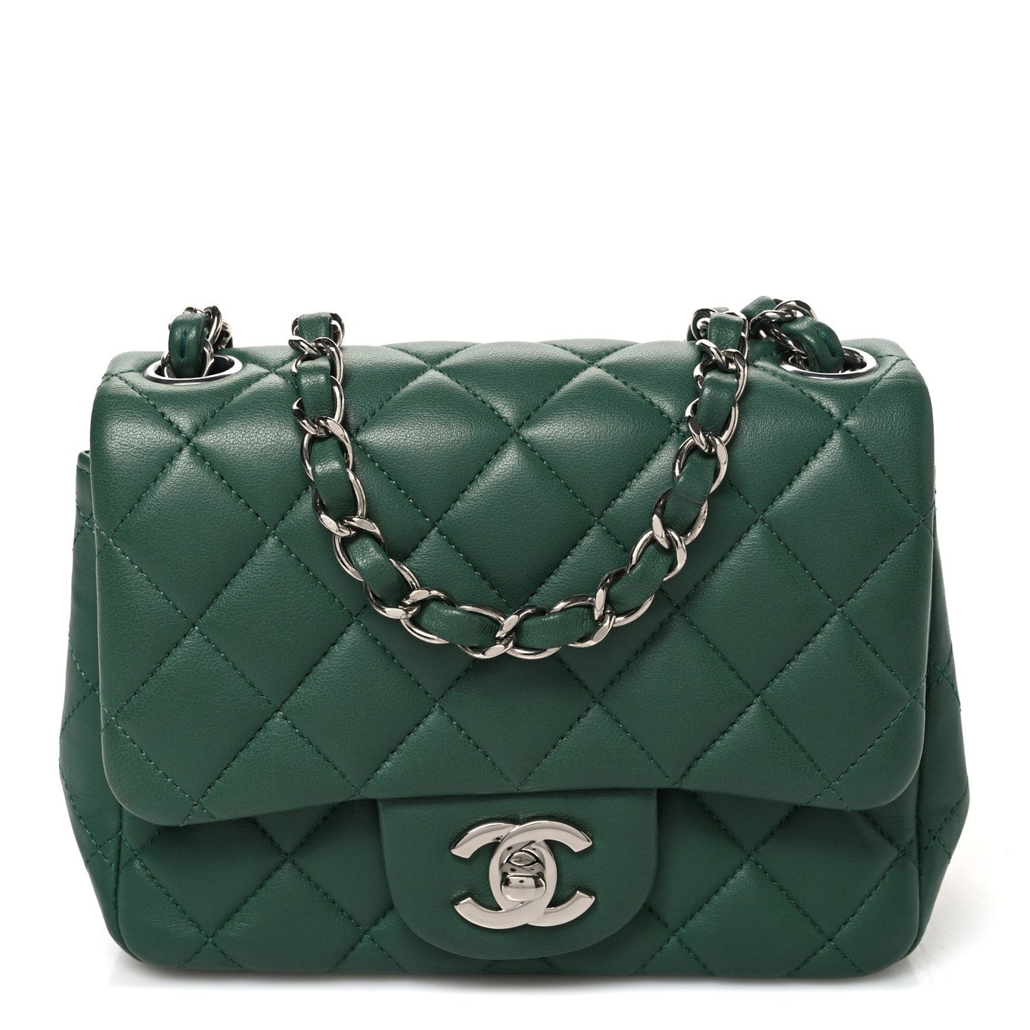 Lambskin Quilted Mini Square Flap Green