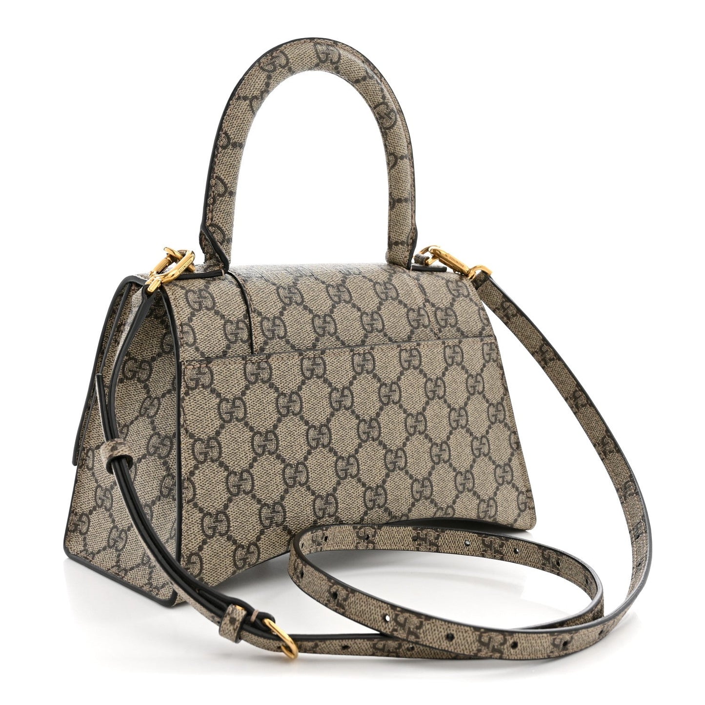 X GUCCI GG Supreme Monogram Small Hourglass Top Handle Bag Beige Ebony