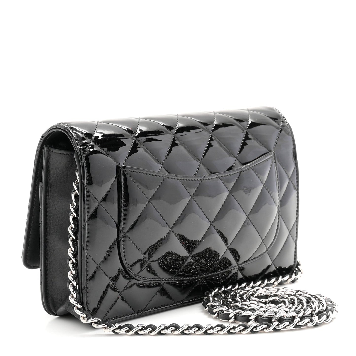 Patent Quilted Wallet On Chain WOC Black