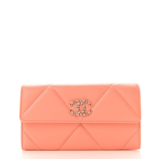 Lambskin Quilted Chanel 19 Flap Wallet Light Pink