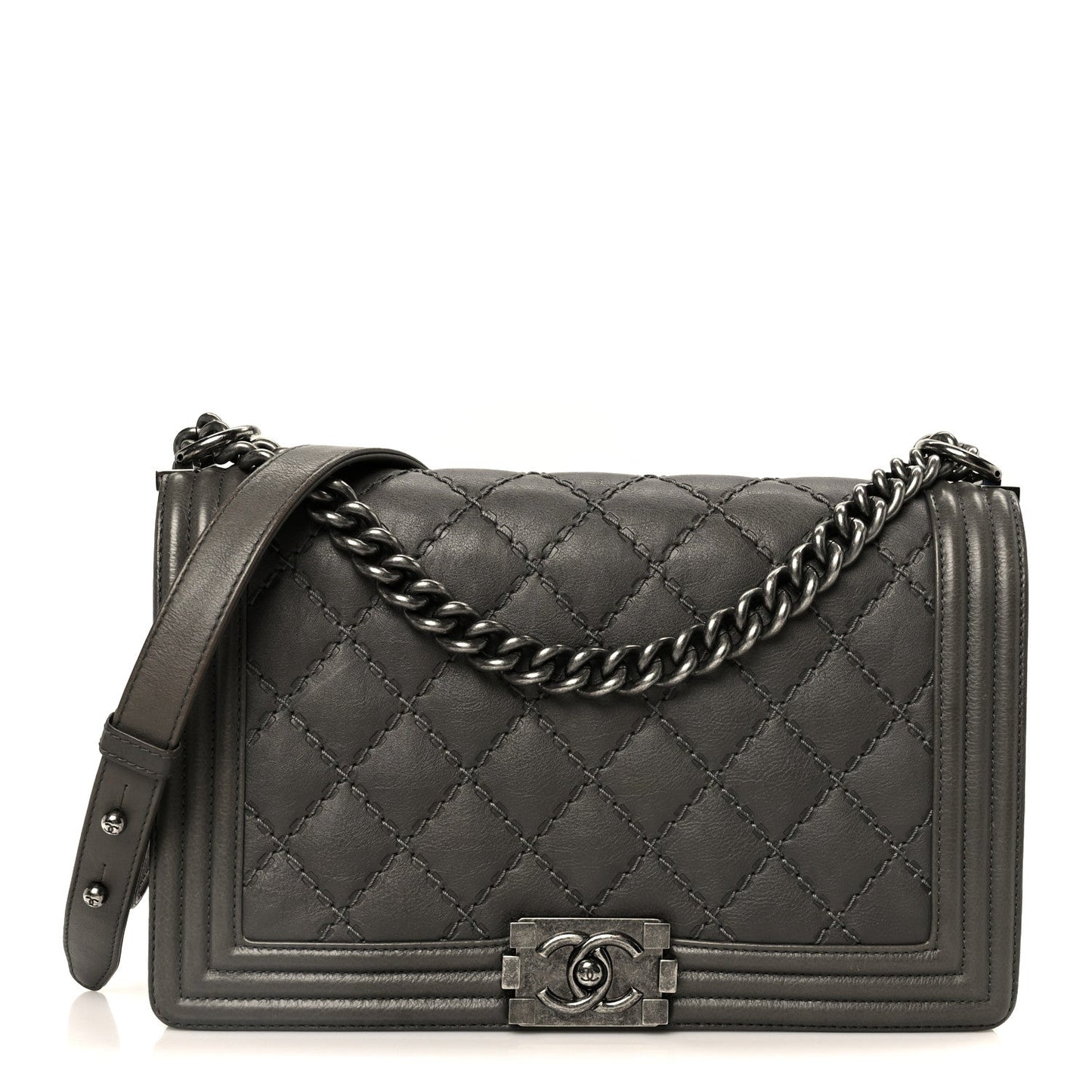Calfskin Double Stitch New Medium Boy Flap Grey