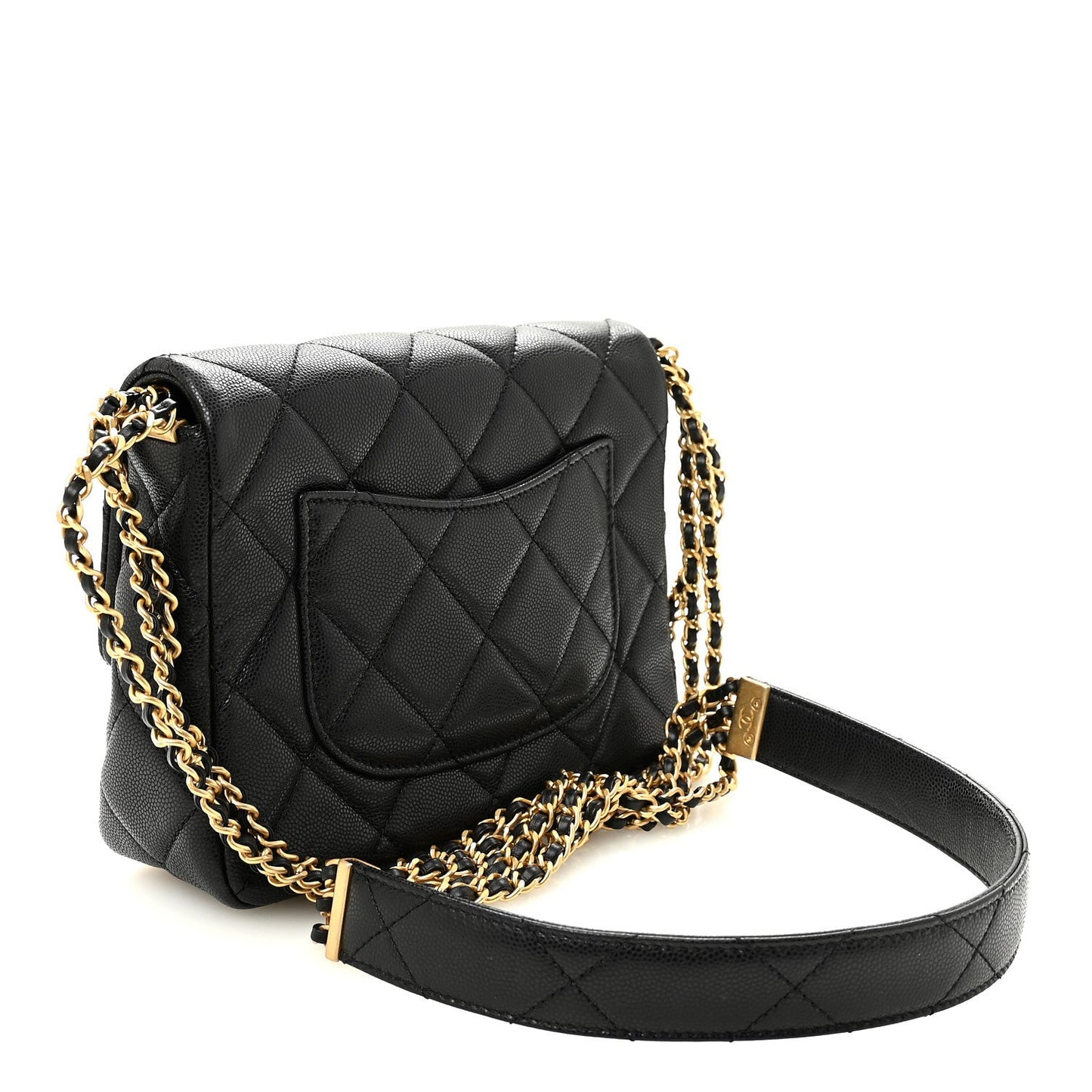 Shiny Caviar Quilted Mini Chain Messenger Flap Bag Black