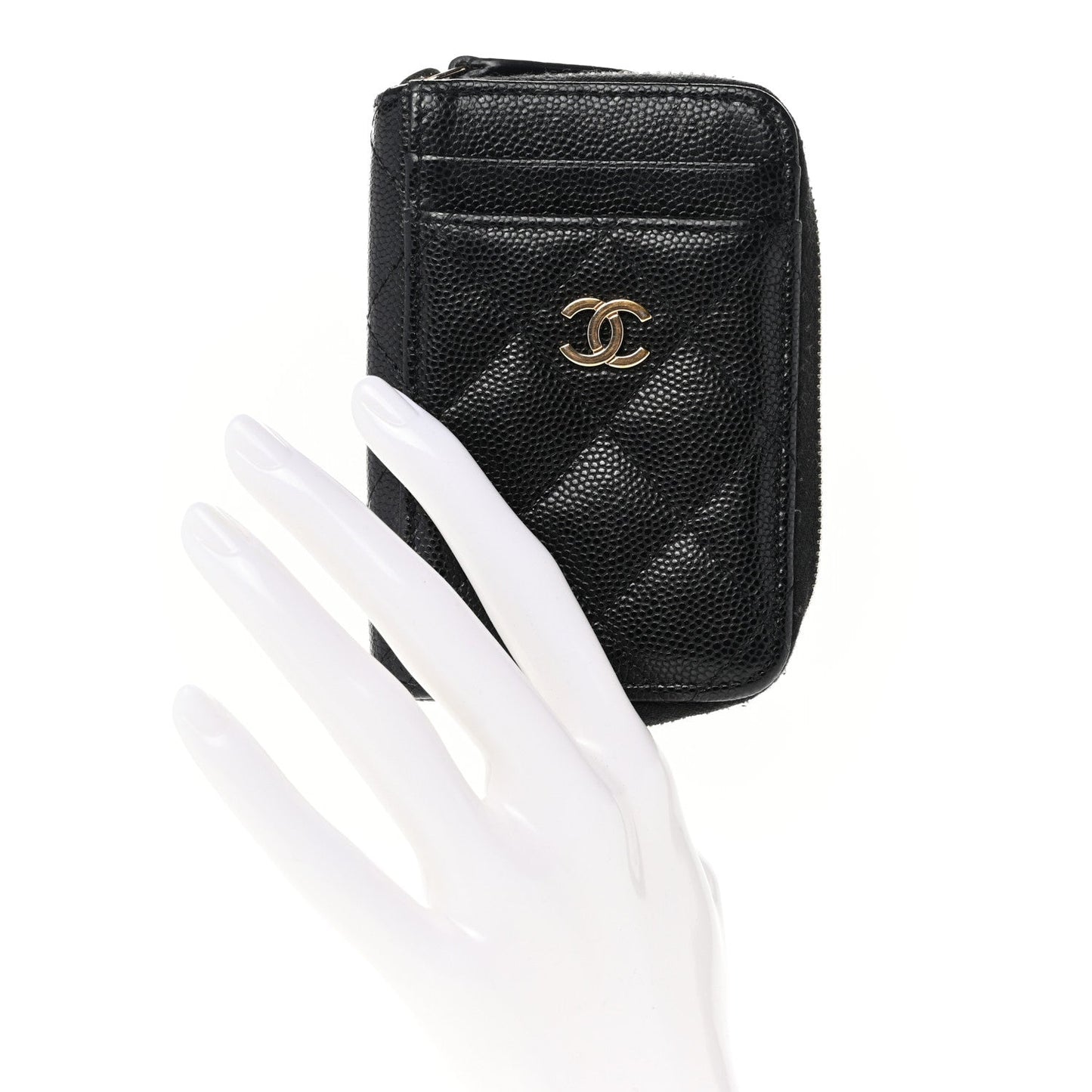 Caviar Quilted Zip Card Holder Black