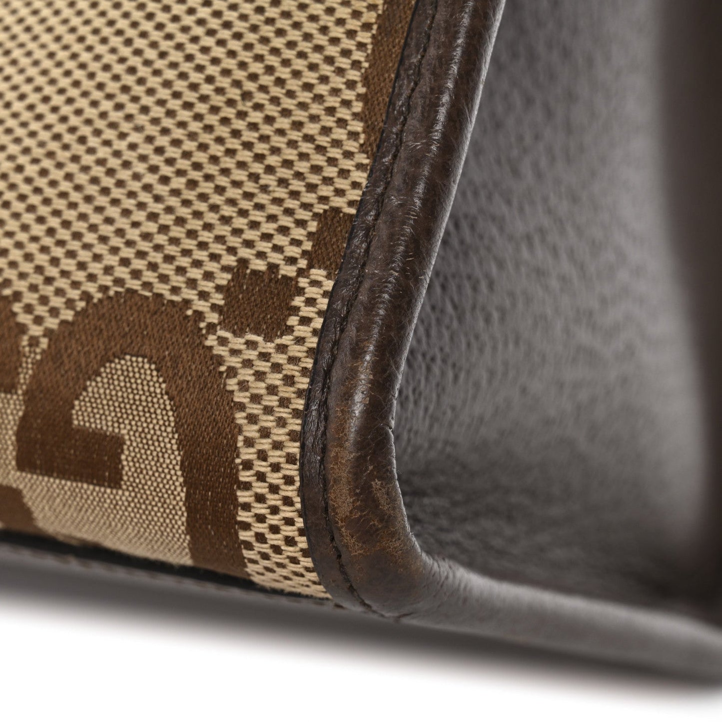 Monogram Jumbo GG Textured Dollar Calfskin Web Small Tote Bag Camel Ebony New Acero