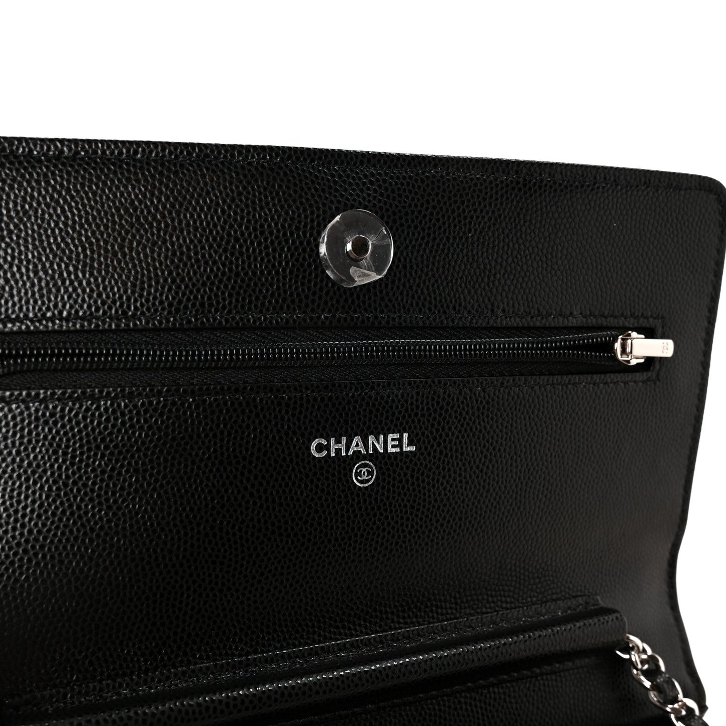 Caviar Quilted Chanel 19 Wallet On Chain WOC Black White