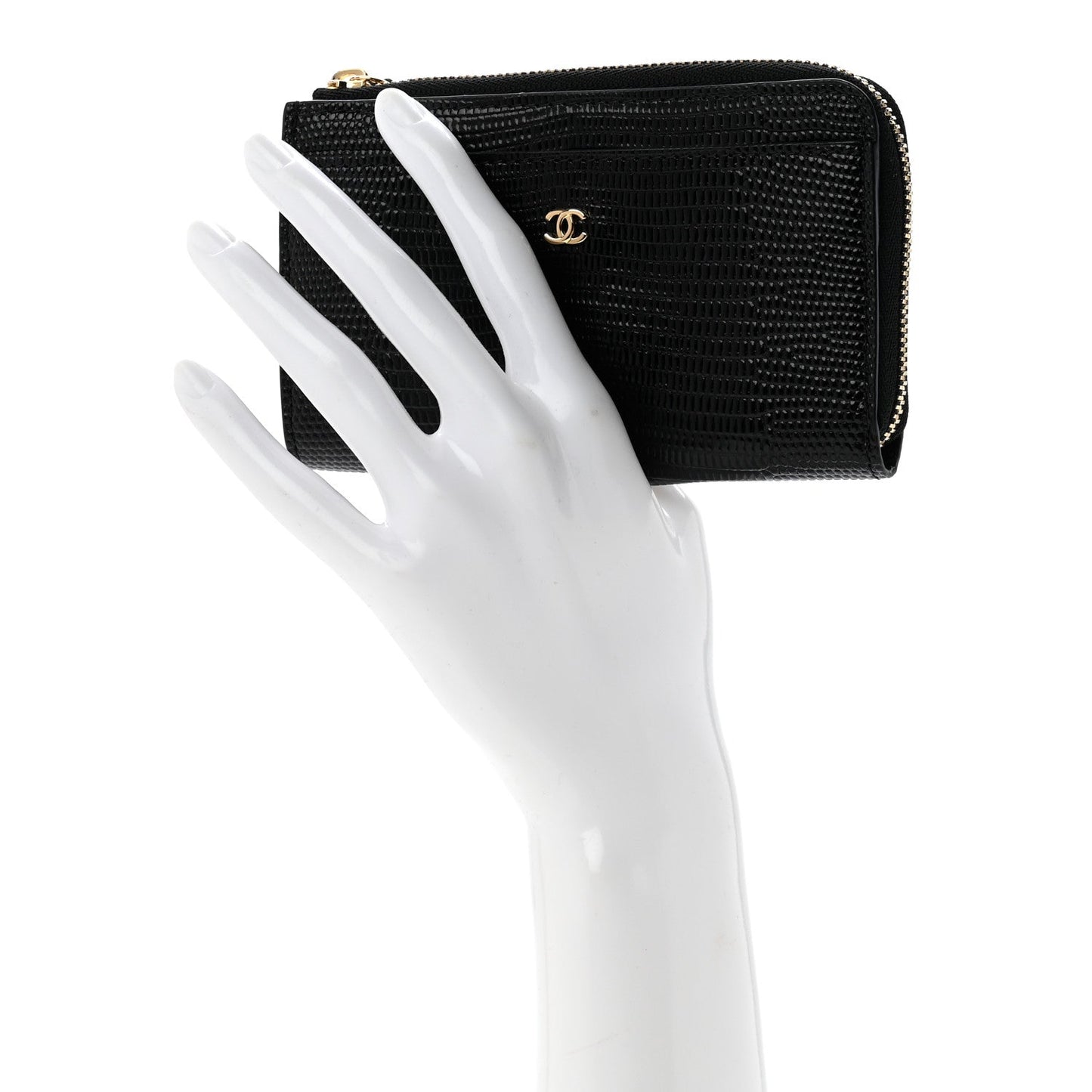 Calfskin Lizard Embossed Zipped Card Holder Black