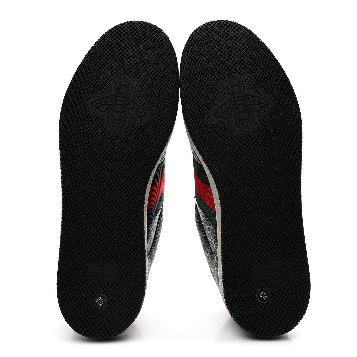 GG Supreme Monogram Miro Soft Calfskin Web Mens Screener Sneakers 8.5 Black Grey Sky