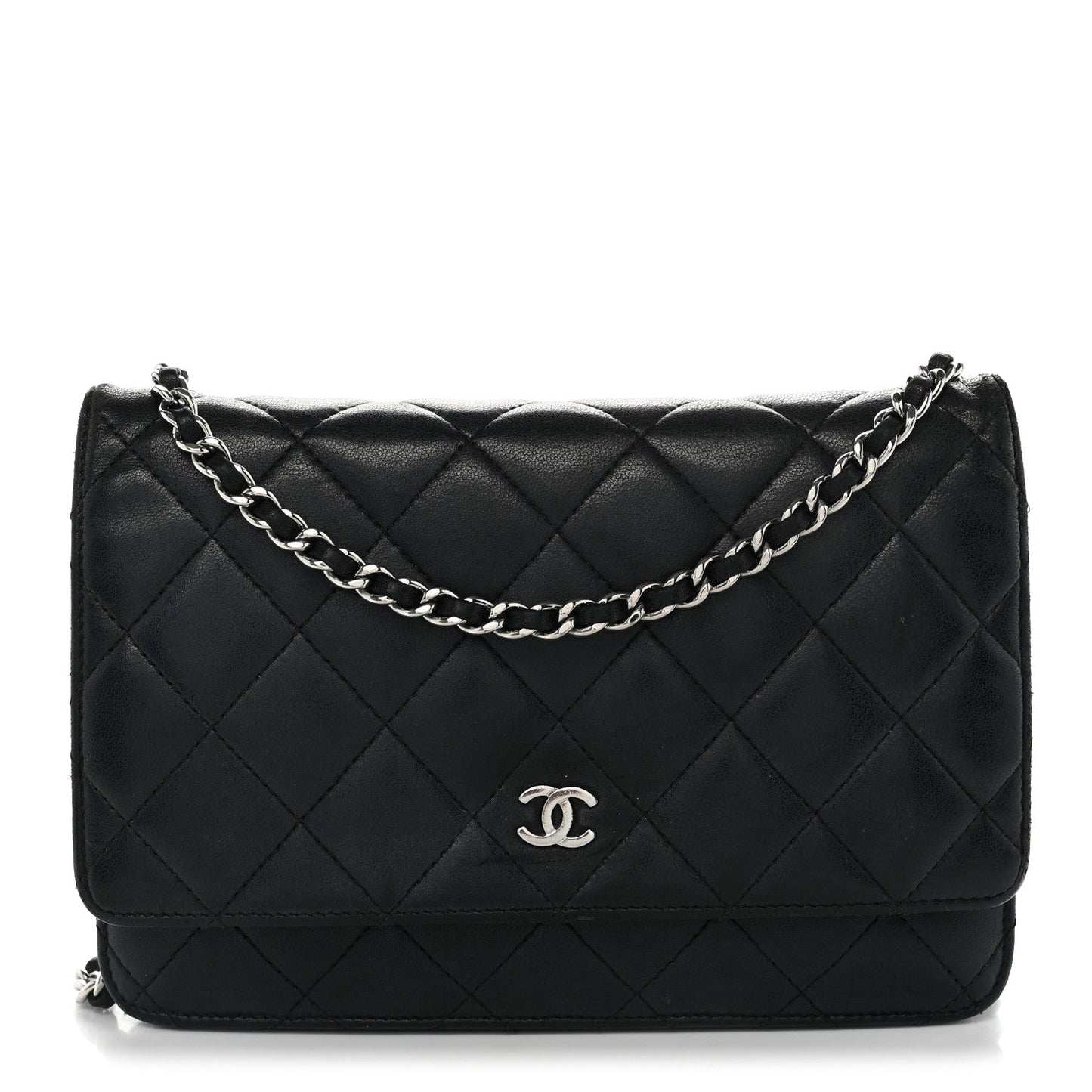Lambskin Quilted Wallet On Chain WOC Black