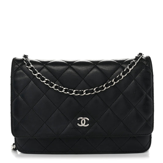 Lambskin Quilted Wallet On Chain WOC Black