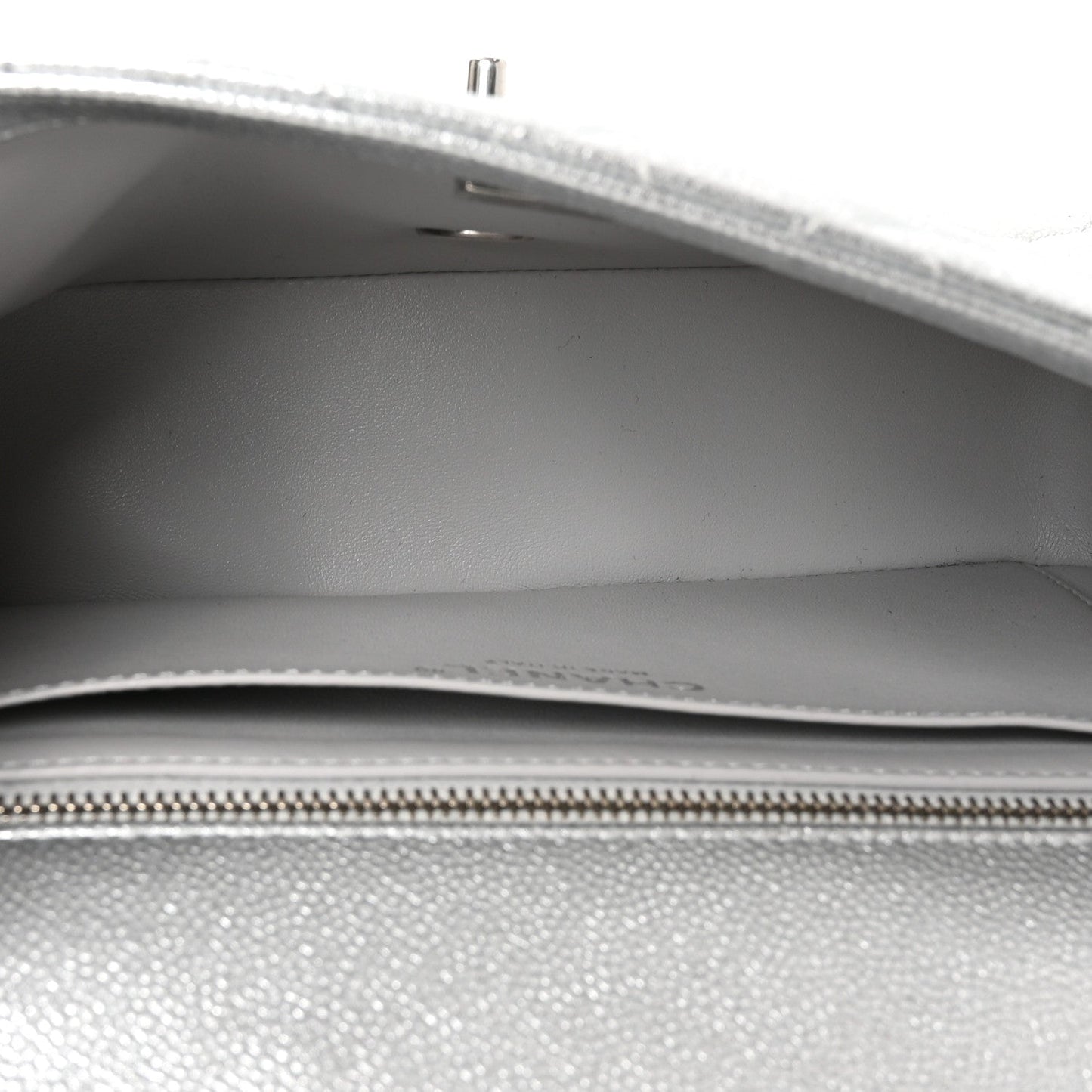 Metallic Caviar Quilted Medium CC Slide Flap Silver Silver