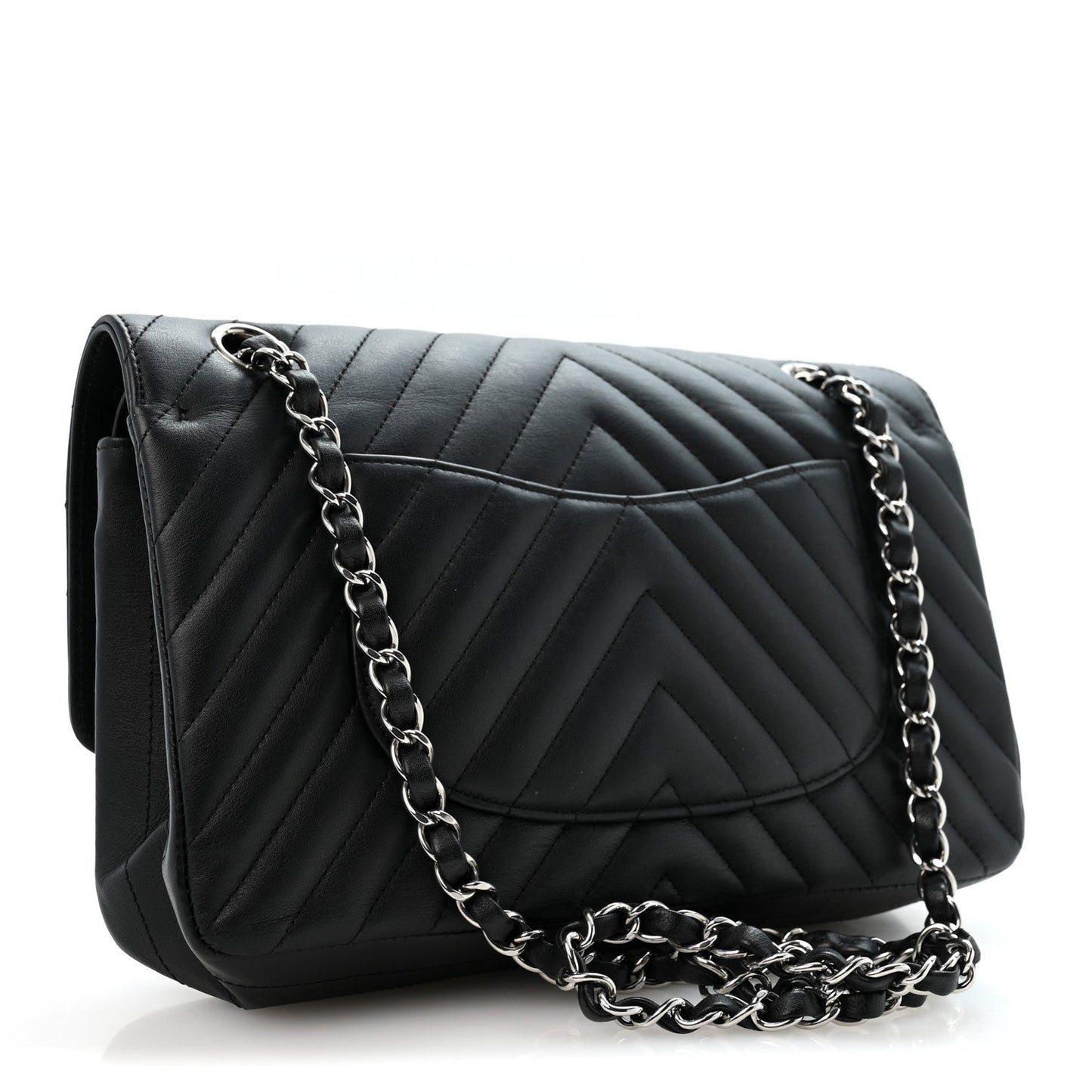Lambskin Chevron Quilted Medium Double Flap Black