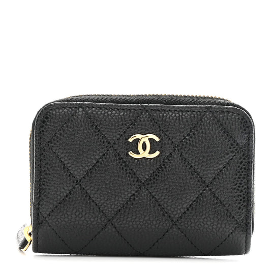 Caviar Quilted Zip Coin Purse Black