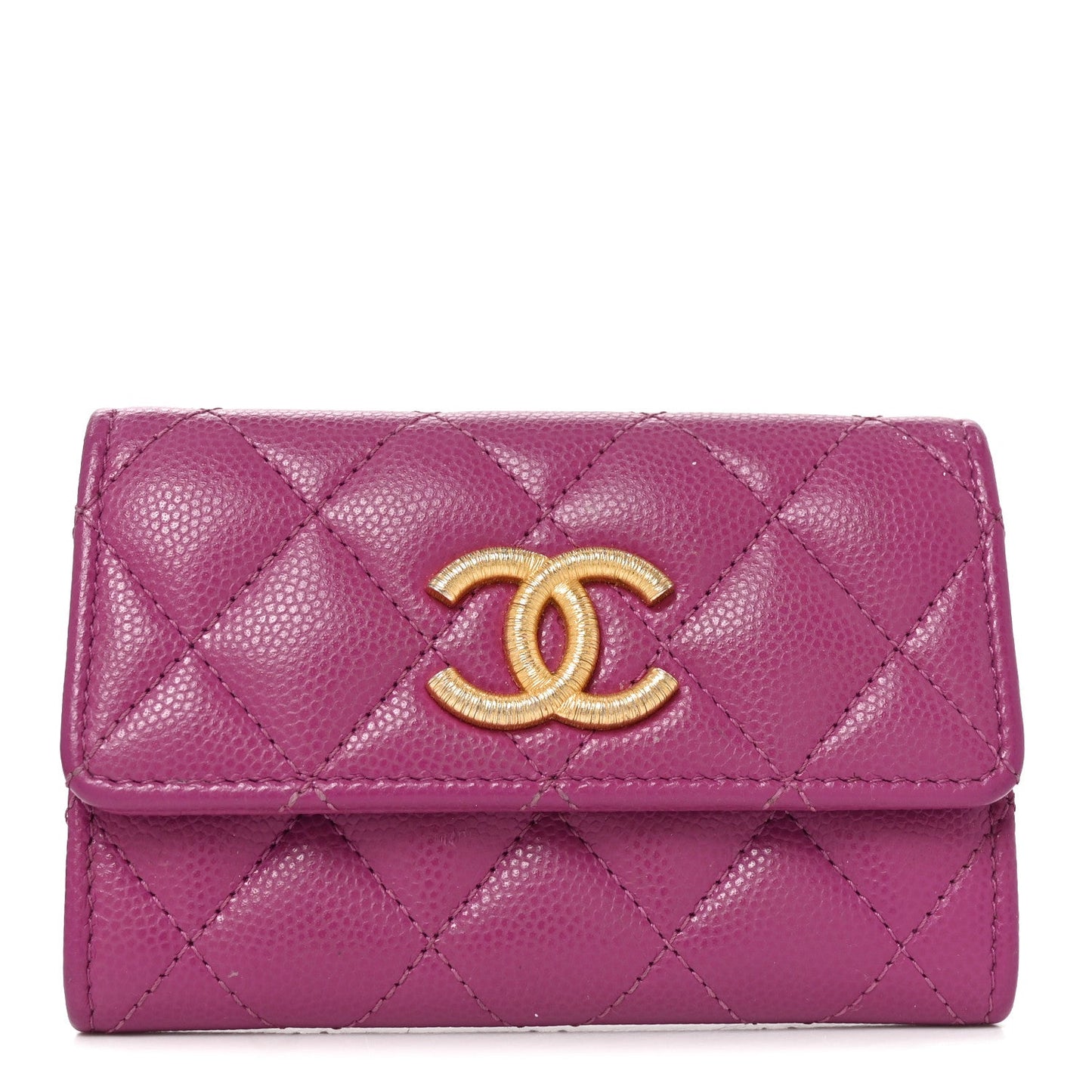 Caviar Quilted Textured CC Flap Card Holder Purple
