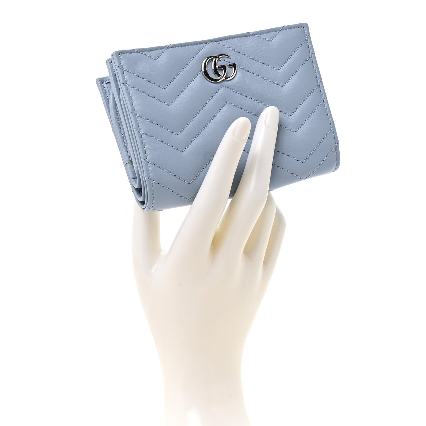 Lambskin Matelasse GG Marmont Zip Key Pouch Light Blue