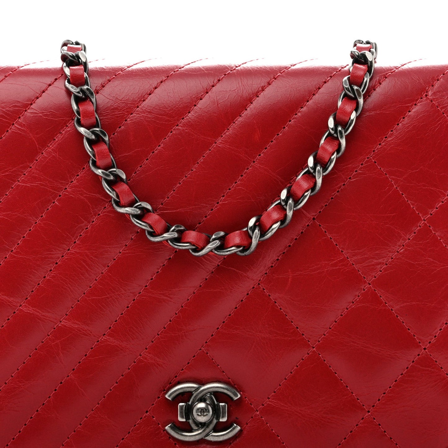 Glazed Calfskin Quilted Coco Boy Wallet On Chain WOC Red