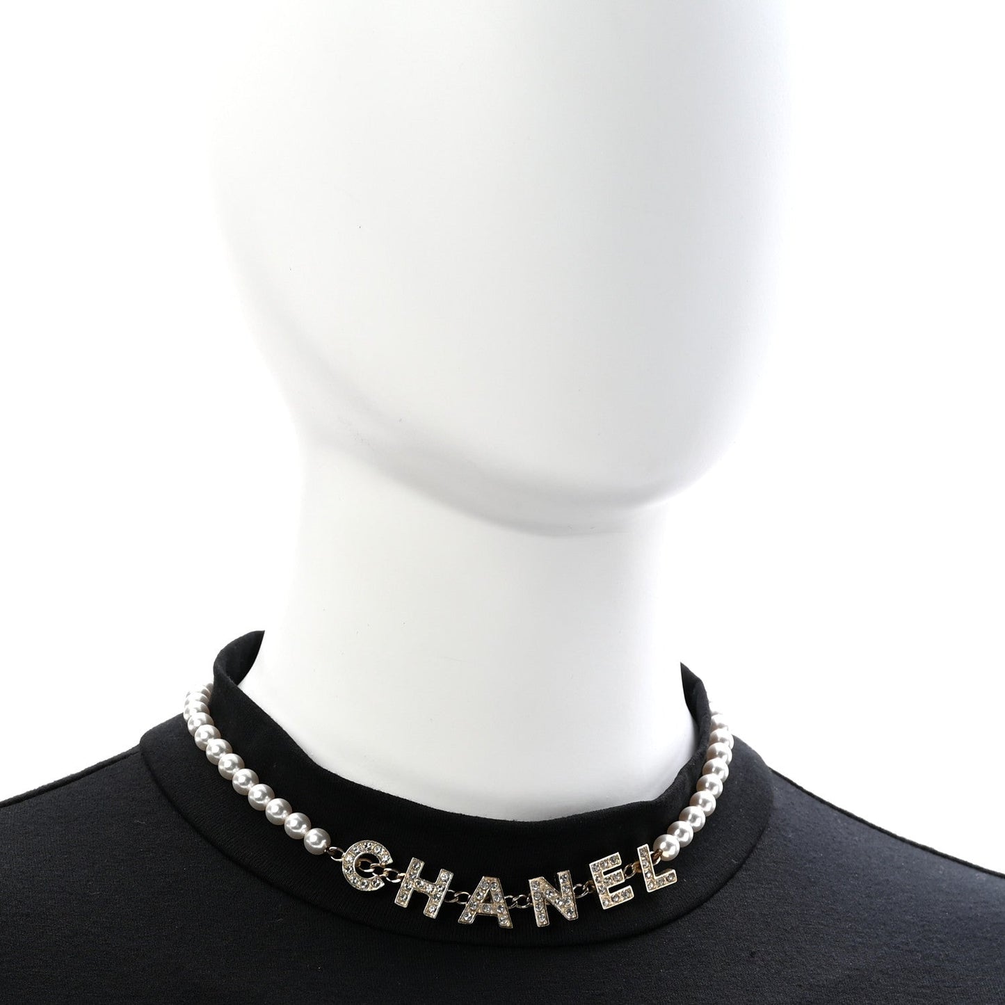 Pearl Crystal CC Logo Choker Necklace Gold