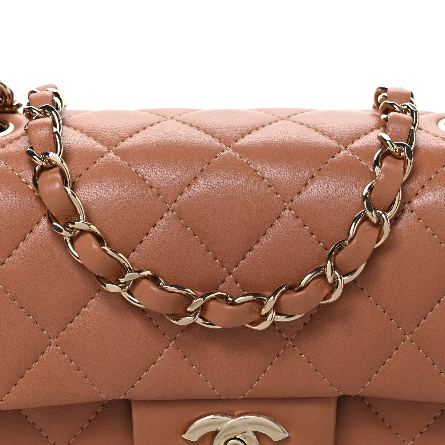 Lambskin Quilted Mini Rectangular Flap Brown