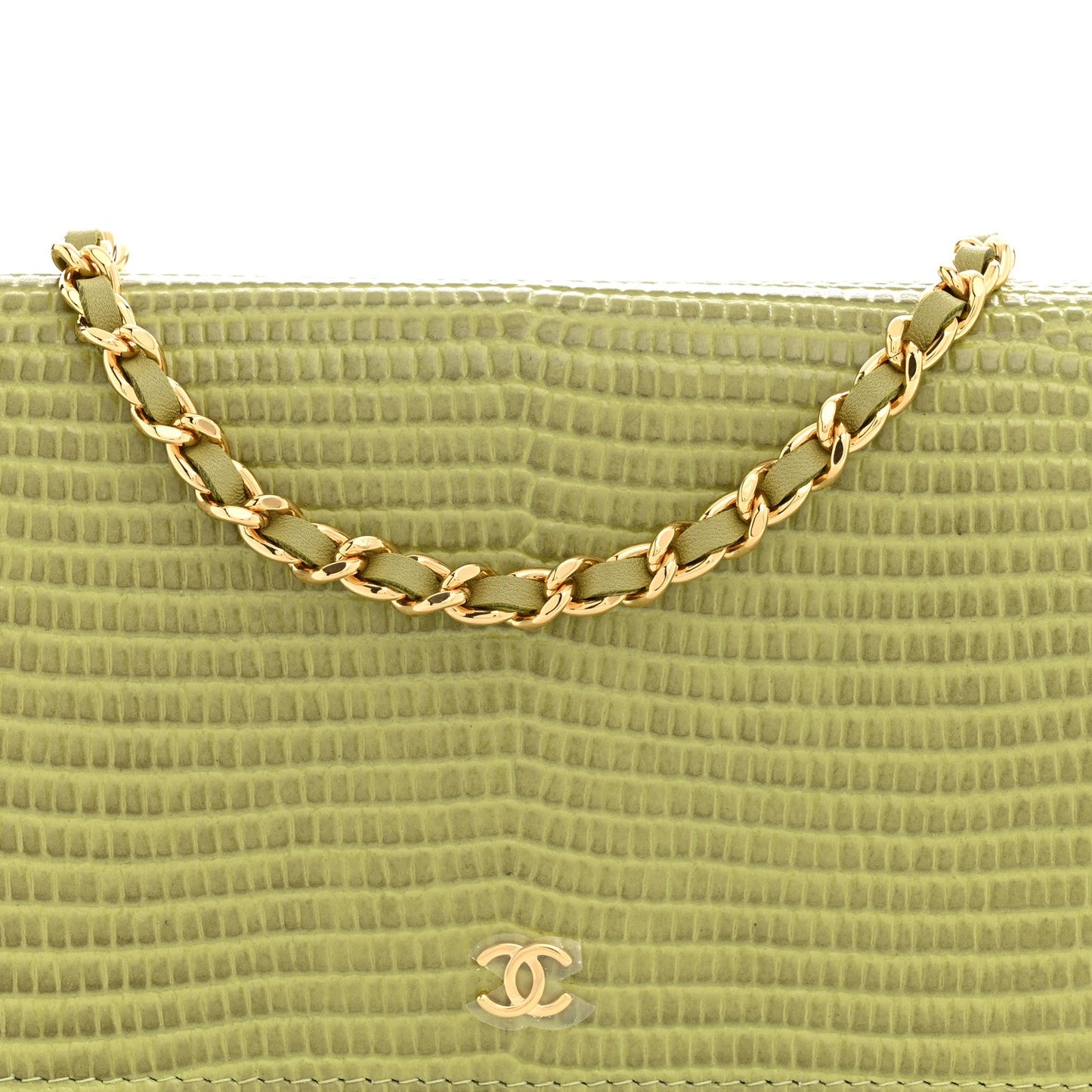 Calfskin Lizard Embossed Wallet On Chain WOC Green