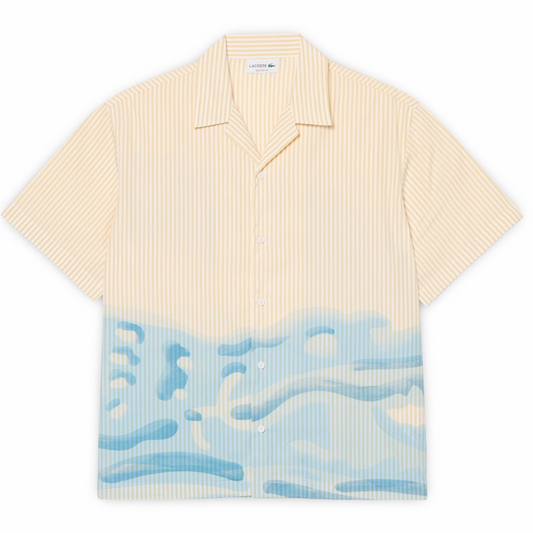 LACOSTE - RELAXED FIT STRIPED CROCODILE SHIRTS Men’s -WHITE /BEIGE /LIGHT BLUE-3IY