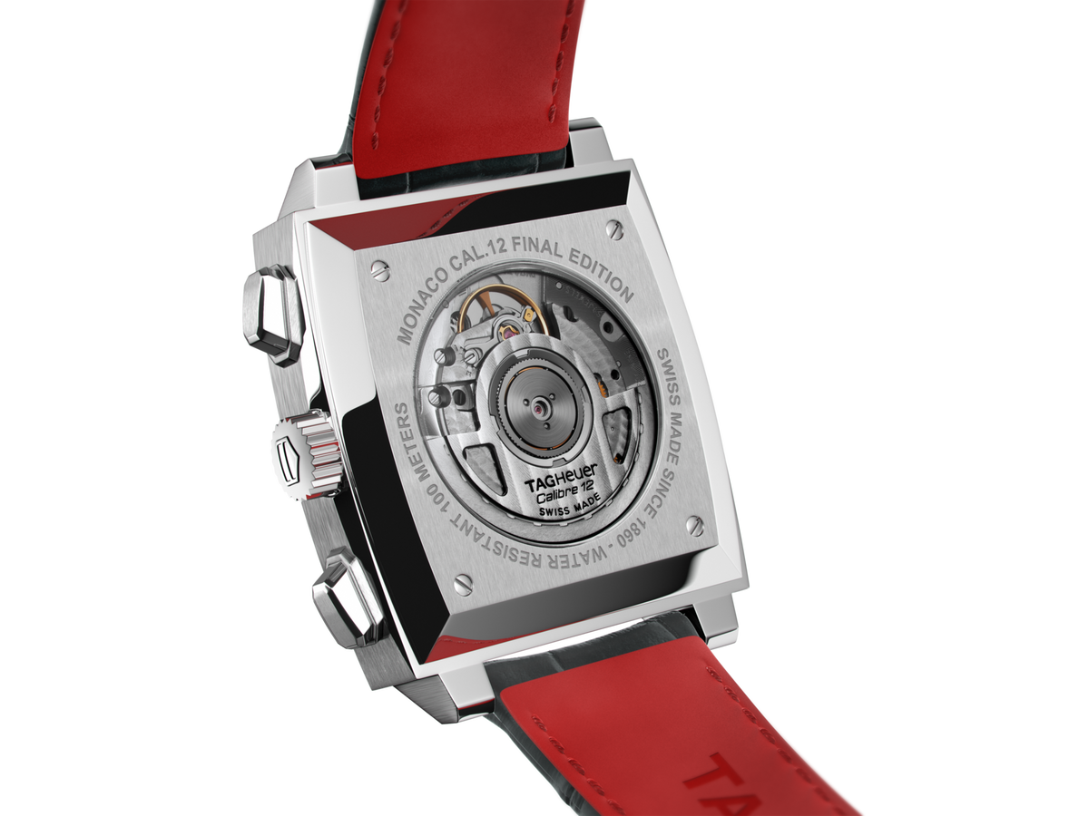 Tag Heuer Monaco Calibre 12 Final Edition Chronograph Grey Dial Black Leather Strap Watch for Men - CAW211J.FC6476