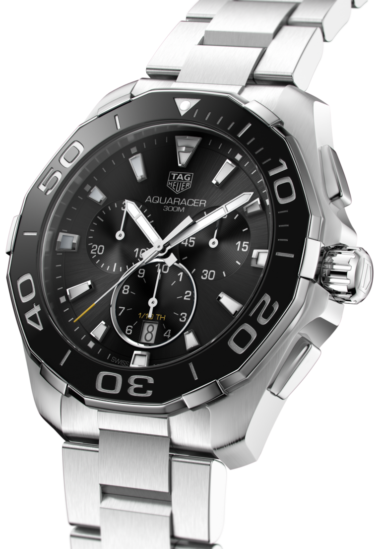 Tag Heuer Aquaracer Quartz Chronograph Black Dial Silver Steel Strap Watch for Men - CAY111A.BA0927