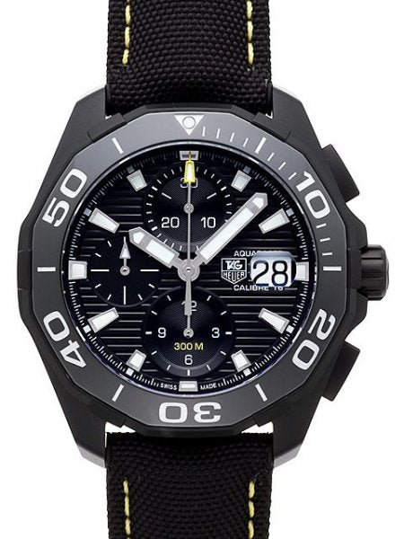 Tag Heuer Aquaracer Chronograph PVD Black Dial Black Nylon Strap Watch for Men - CAY218A.FC6361