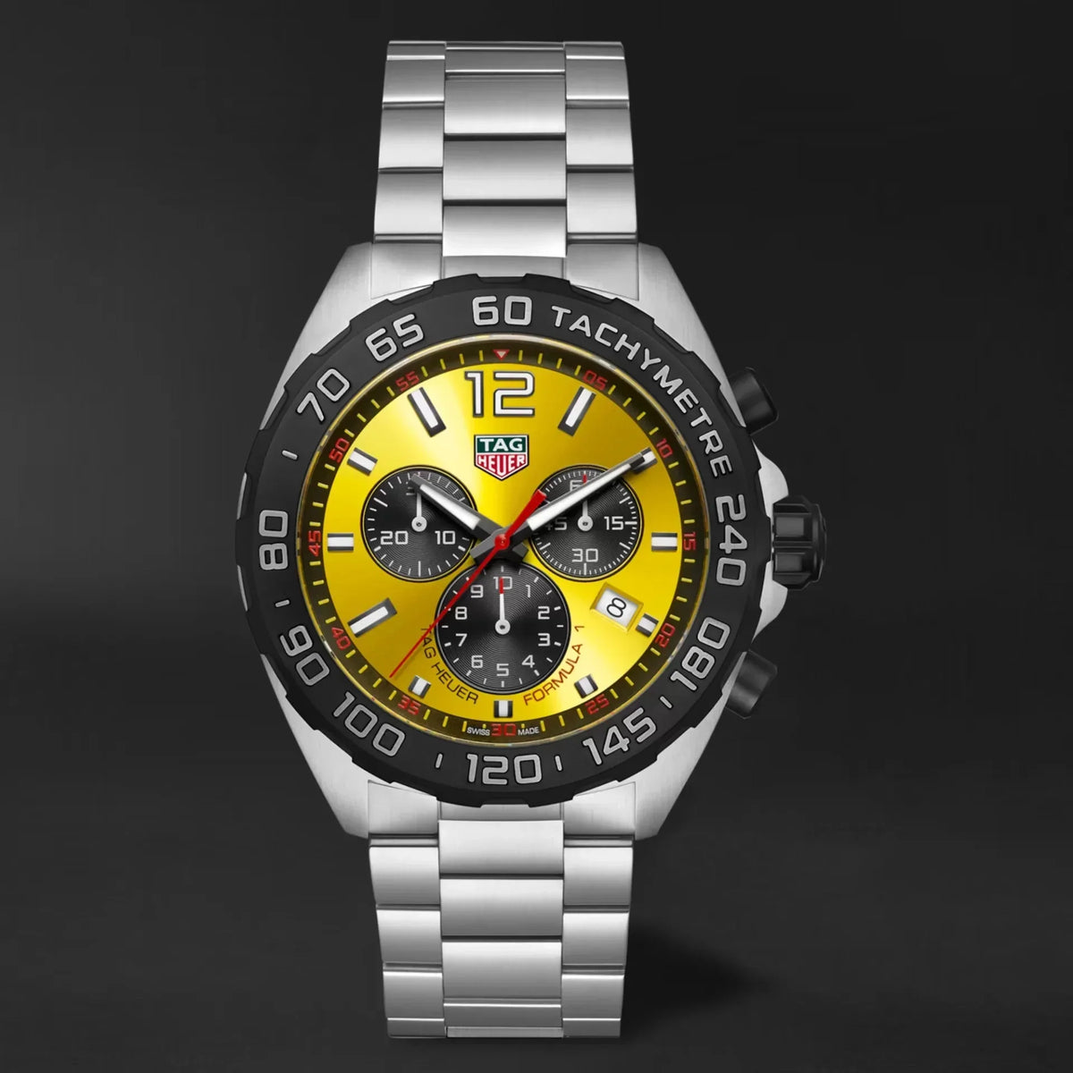 Tag Heuer Formula 1 Quartz Chronograph Yellow Dial Silver Steel Strap Watch for Men - CAZ101AM.BA0842