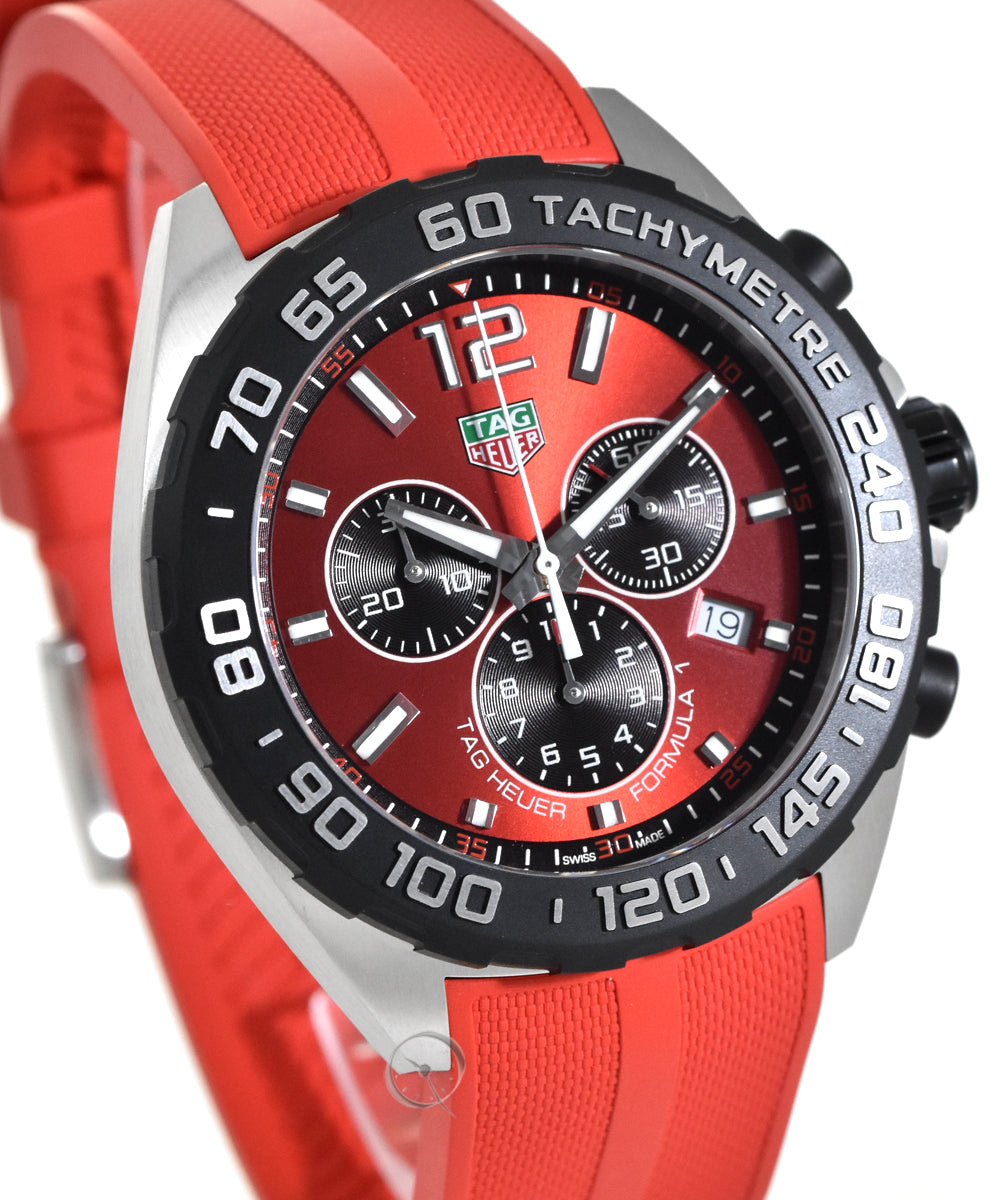 Tag Heuer Formula 1 Chronograph Red Dial Red Rubber Strap Watch for Men - CAZ101AN.FT8055