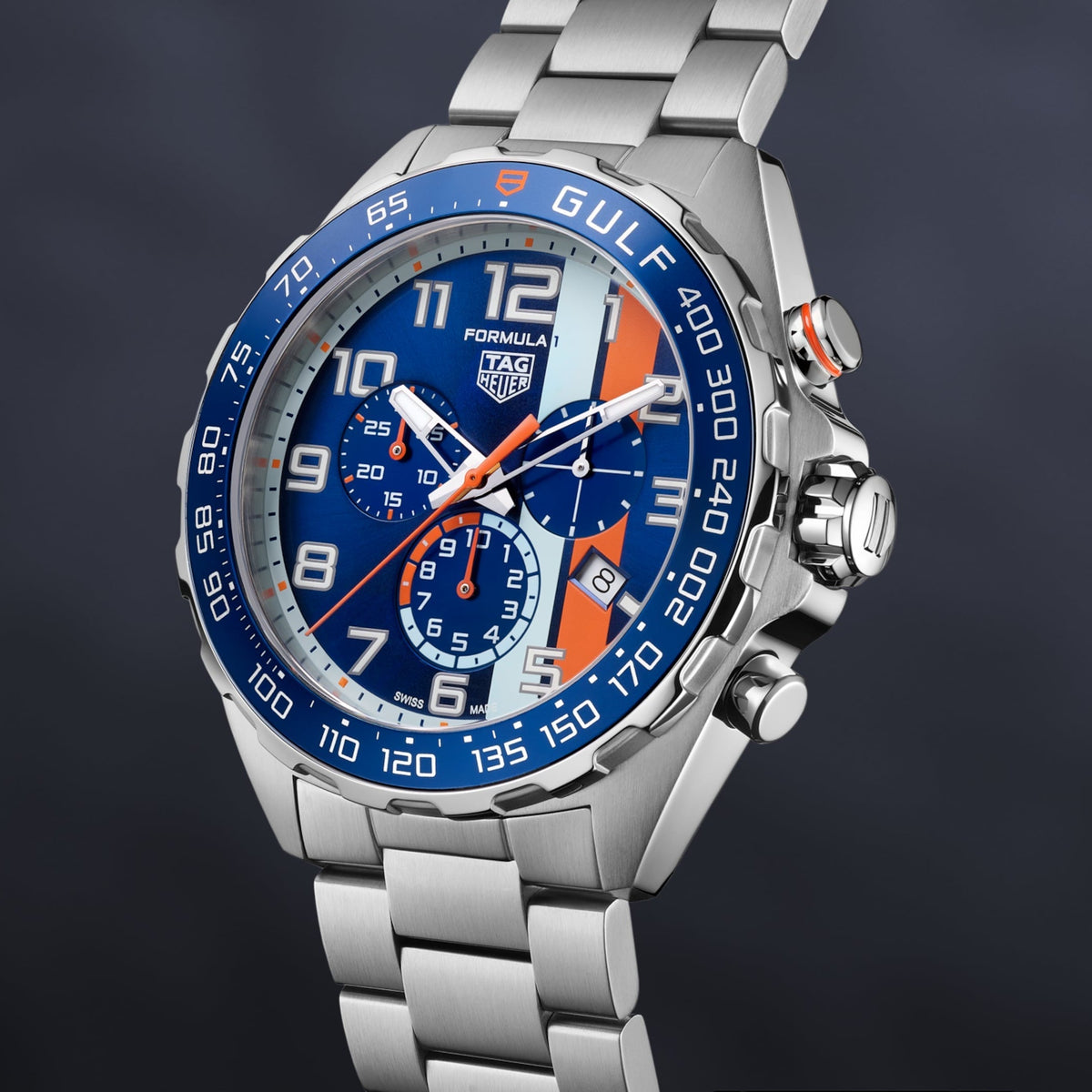 Tag Heuer Formula 1 Gulf Edition Chronograph Blue Dial Silver Steel Strap Watch for Men - CAZ101AT.BA0842