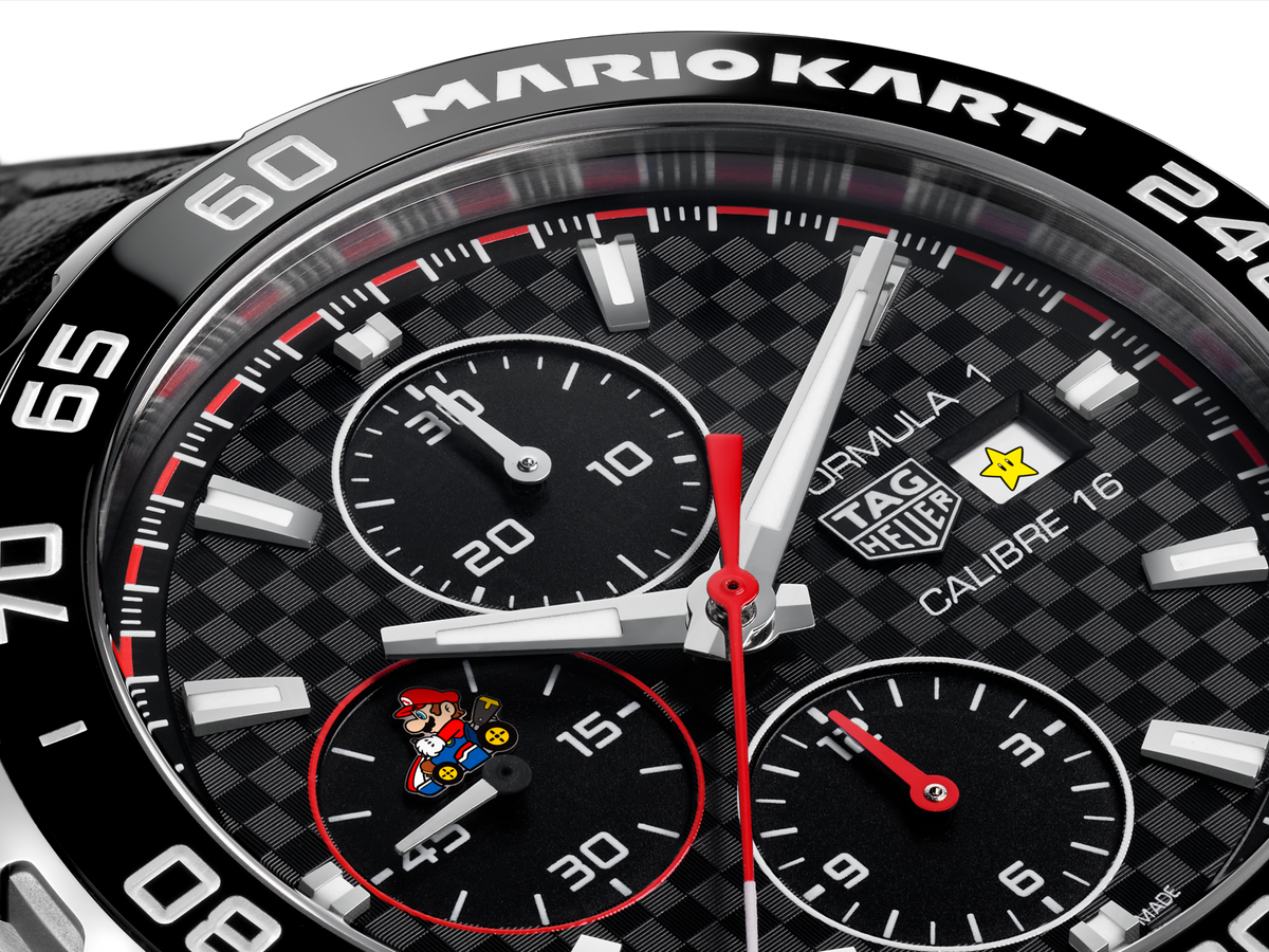 Tag Heuer Formula 1 Mario Kart Chronograph Black Dial Black Leather Strap Watch for Men - CAZ201E.FC6517